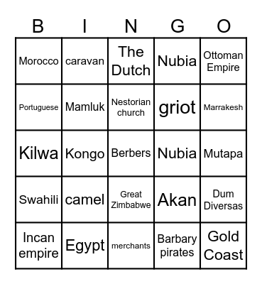 Chapter 6 History Bingo Card