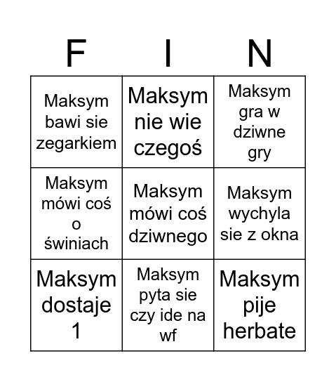 Maksym Bingo Card