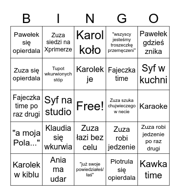 Studyjne bingo Card