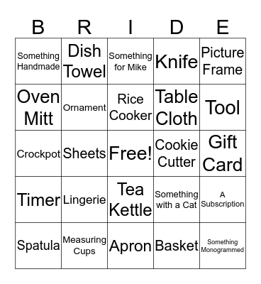 Bridal Shower Bingo Card