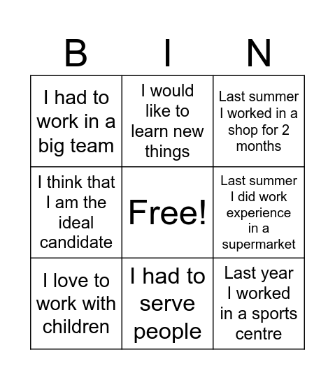 Untitled Bingo Card