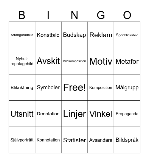 Bildanalys Bingo Card
