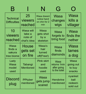 Wasa’s Minecraft Bingo Card