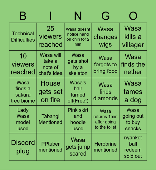 Wasa’s Minecraft Bingo Card