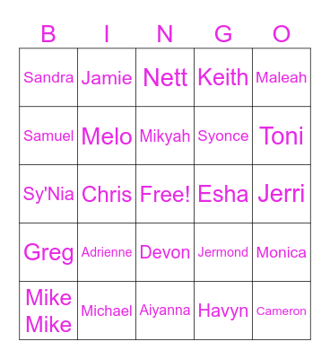 Family Bingo Card