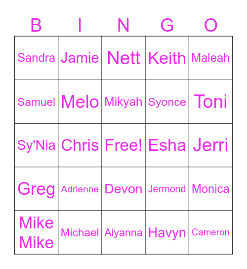 Family Bingo Card
