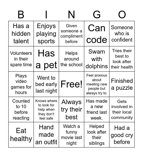 Social Bingo Card