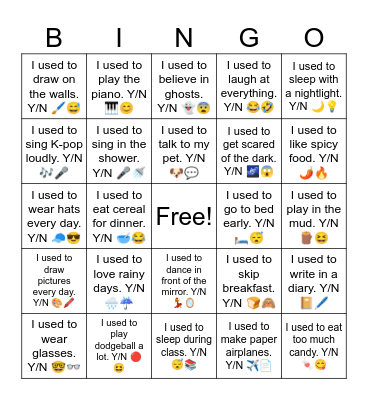 Used to Y/N Bingo Card