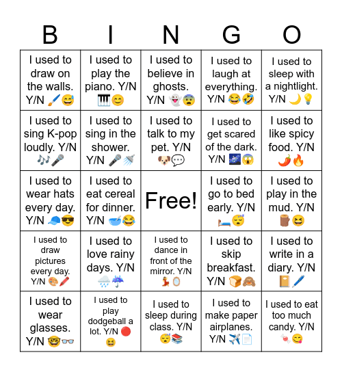 Used to Y/N Bingo Card