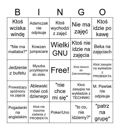 Infstos bingo Card