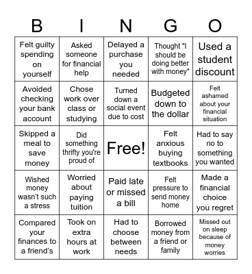 Money Habits Bingo Card