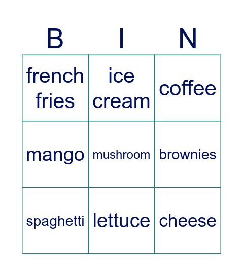 FOOD FOOD FOOD FOOD FOOD FOOD FOOD Bingo Card