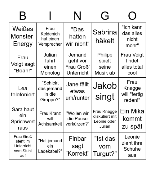 Klassenbingo Card