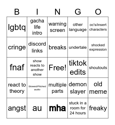 Gacha Life Bingo Reaction Edition Bingo Card