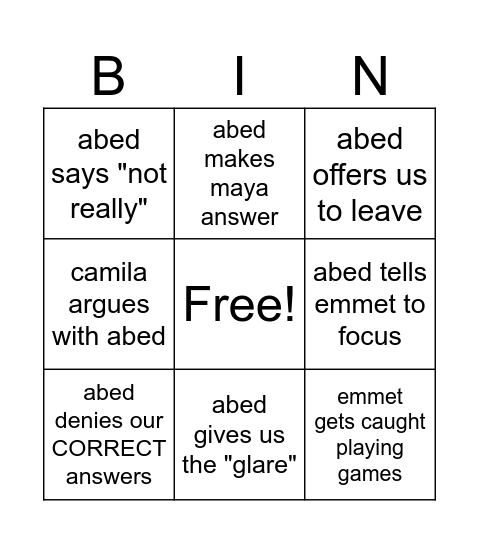 #ABEDCRASHOUT Bingo Card