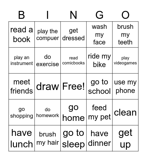 Daily routine! Bingo Card