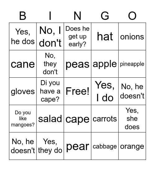 VA class Bingo Card