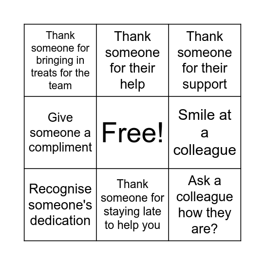 Appreciation  Bingo Card