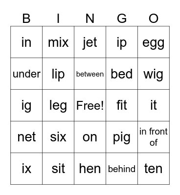 Phonics Bingo Card