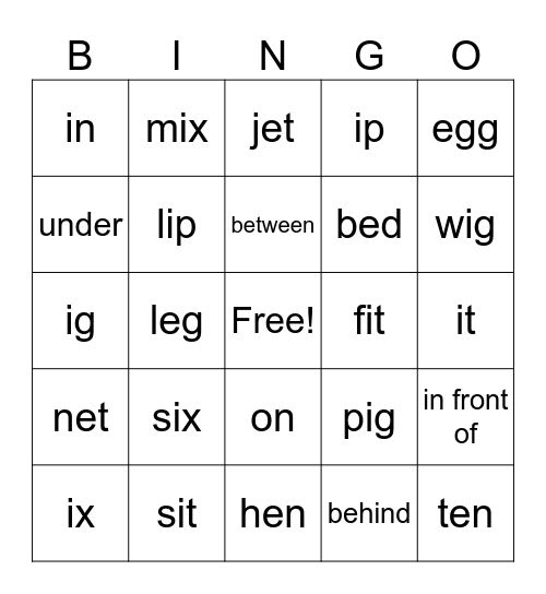 Phonics Bingo Card