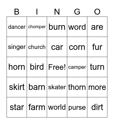 R Controlled Vowels Review Bingo Card