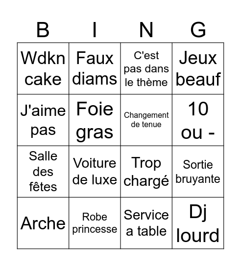 Chic et glam Bingo Card