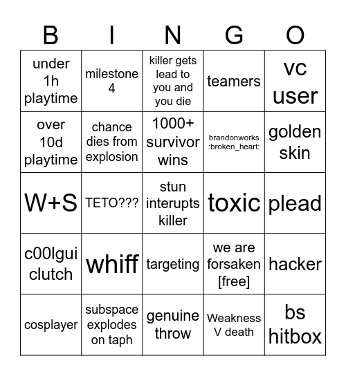 we are forsaken Bingo Card