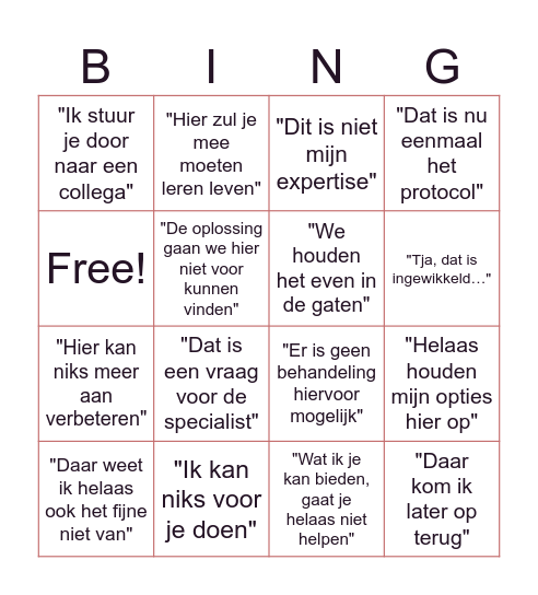 Zorgfrustraties Bingo Card