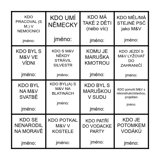 Svatební bingo Card