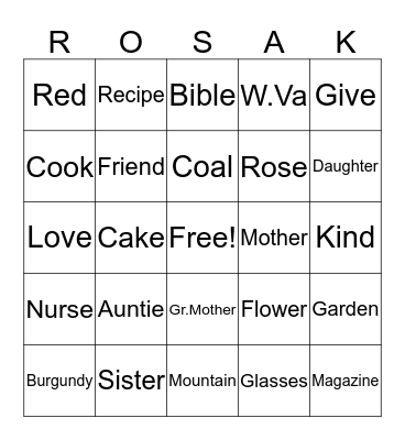 Roses for Rosa Bingo Card