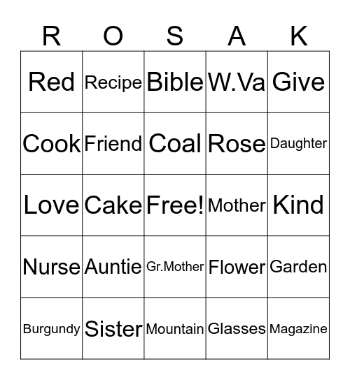 Roses for Rosa Bingo Card