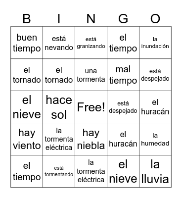 EL TIEMPO El CLIMA Bingo Card