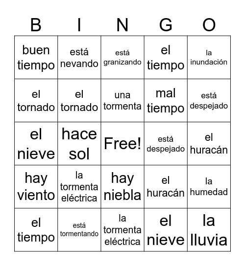 EL TIEMPO El CLIMA Bingo Card