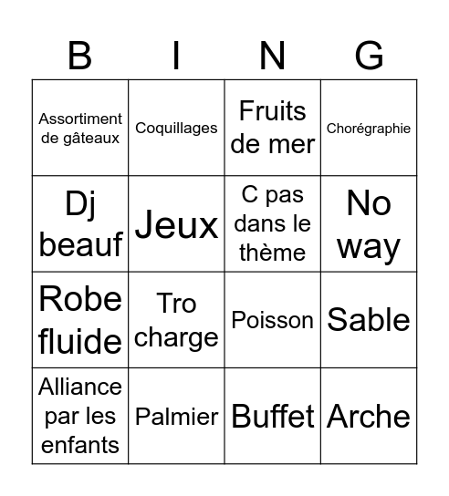 Lamour a la plage 5k x60 Bingo Card