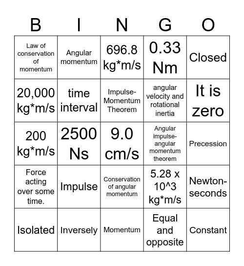 Chapter 9 Bingo Card