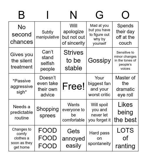TAURUS MOON Bingo Card