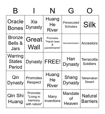 Ancient China Bingo Card