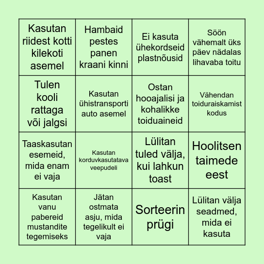 Vähendan oma jalajälge – 7 päeva väljakutse Bingo Card