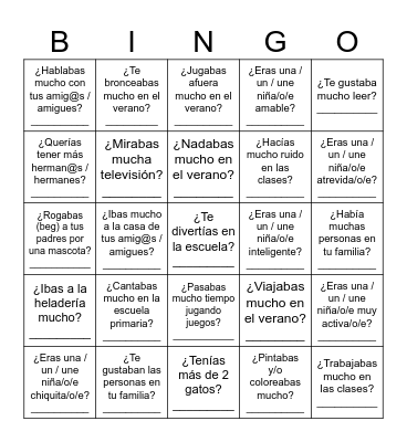 Cuando tenías 6 años… Bingo Card