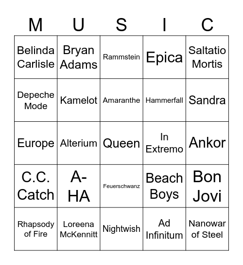 What Music Do You Have in Common With __Carlos__? Bingo Card