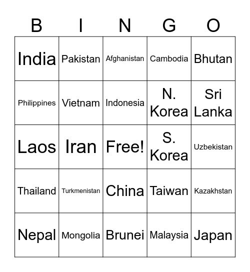 Asia Bingo Card