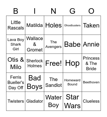 Movies Pt ! Bingo Card