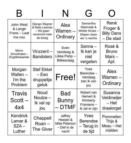 muziek bingo Card