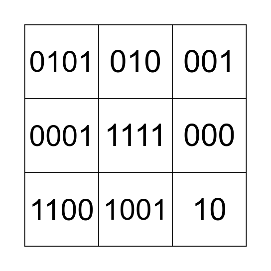 Bingo Binário Bingo Card