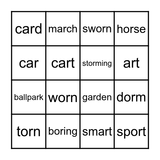 AR/OR Bingo Card