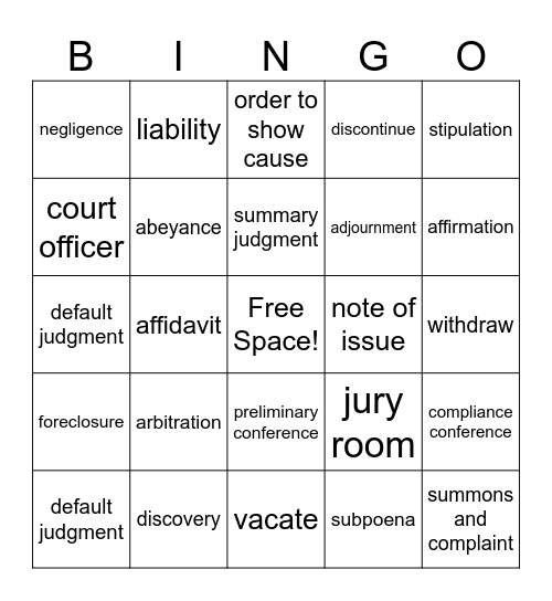 courthouse bingo! Bingo Card