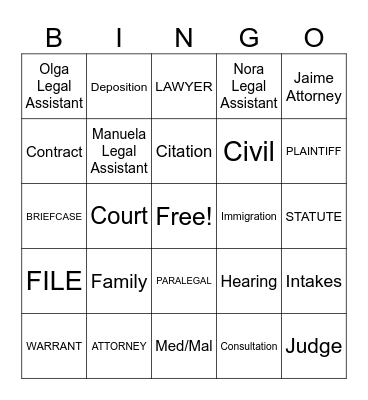 Law Office Bingo Card