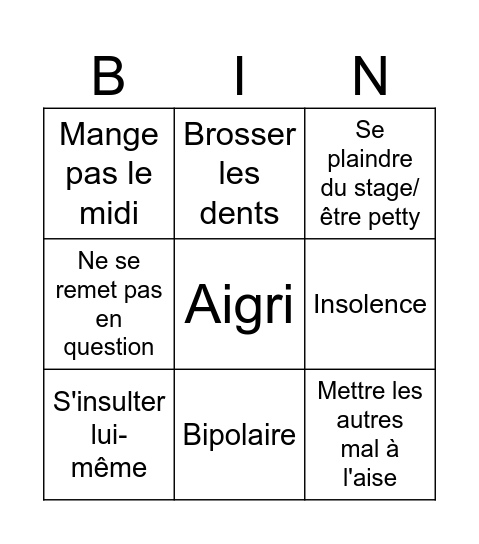 Benjamin Bingo Card