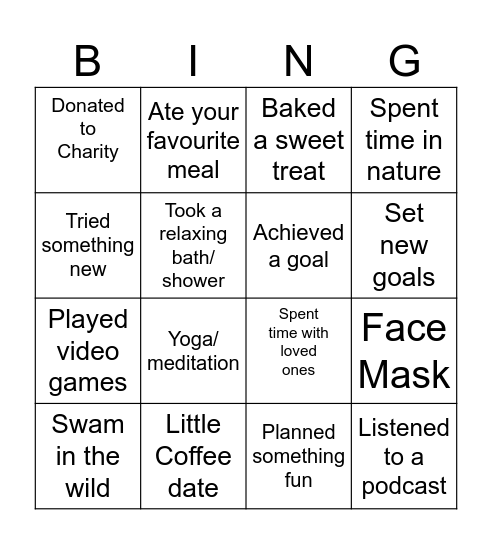 Wellness Bingo! Bingo Card