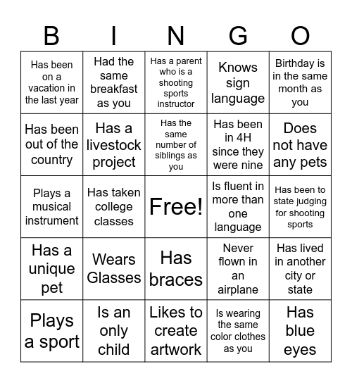 Team Bingo Card